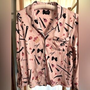 Kate Spade Lipstick Pajama Top Button Down Long  Sleeve Size Small